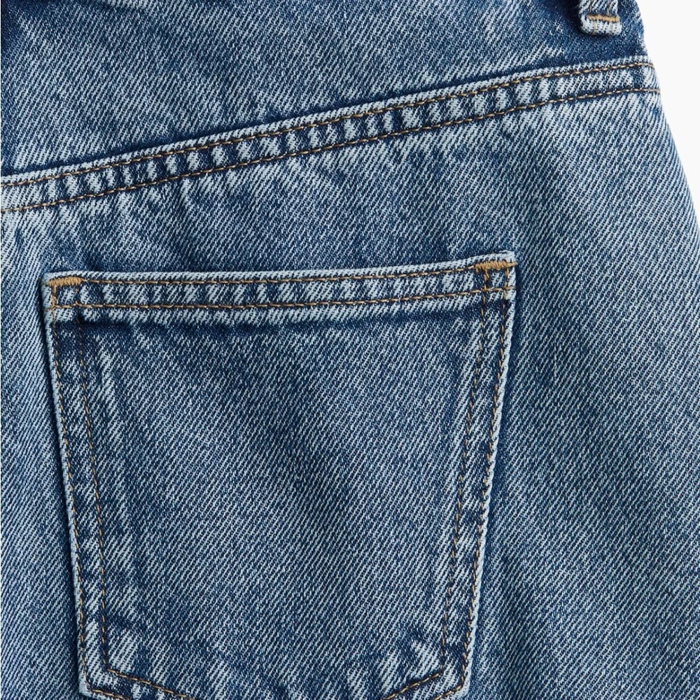 H&M Dark Blue Denim Midi Skirt with Front Slit